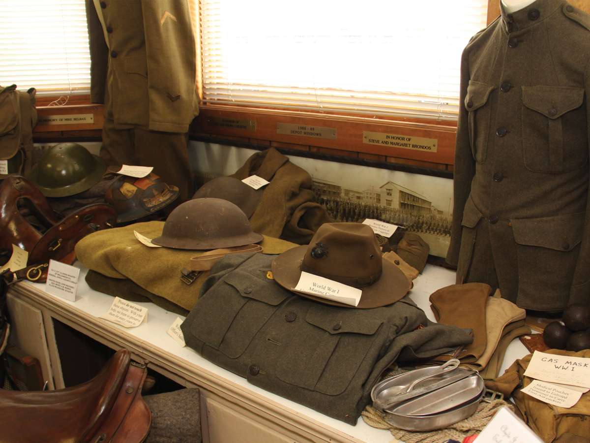 Vintage military uniforms on display at the museum